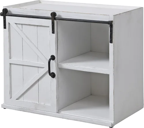 Miniatura 3 de FirsTime & Co. Mesa auxiliar de puerta de granero Bolton blanca, mesa auxiliar, mesita de noche, madera y metal, 26 x 14 x 21.5 pulgadas