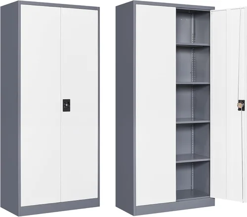 Miniatura 9 de Gabinete de almacenamiento de metal para garaje, armario de almacenamiento con cerradura de 71 pulgadas con 2 estantes ajustables y 1 cajón