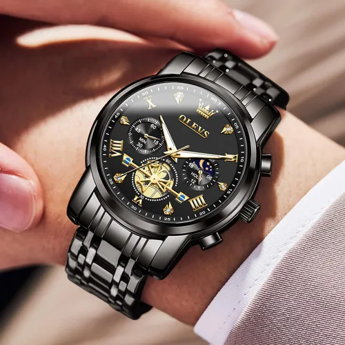 Miniatura 3 de OUPINKE Mens Watches Fashion Sport WristWatches Multifunction Chronograph Analog Quartz Luminous Waterproof Calendar Stainless Steel Bracelet