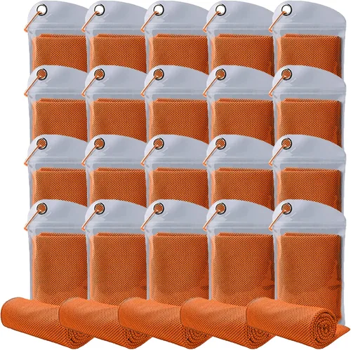 Miniatura 10 de Paquete de 20 toallas refrescantes de 40 x 12 pulgadas, toalla de hielo para cuello y cara, microfibra fría con bolsa transpirable para yoga, Azul