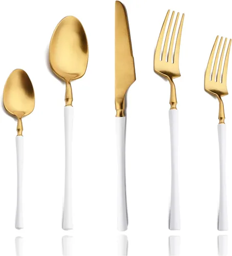 Miniatura 15 de JASHII Silverware - Juego de utensilios de cocina de acero inoxidable 304 de 20 piezas para 4, incluye cucharas, tenedores, cuchillos, acabado mate
