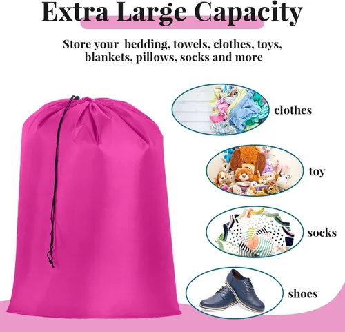 Miniatura 3 de Woanger Paquete de 12 bolsas de lavandería extragrandes de 28 x 45 pulgadas, lavables a granel, bolsa de lavandería de viaje con cierre de cordón