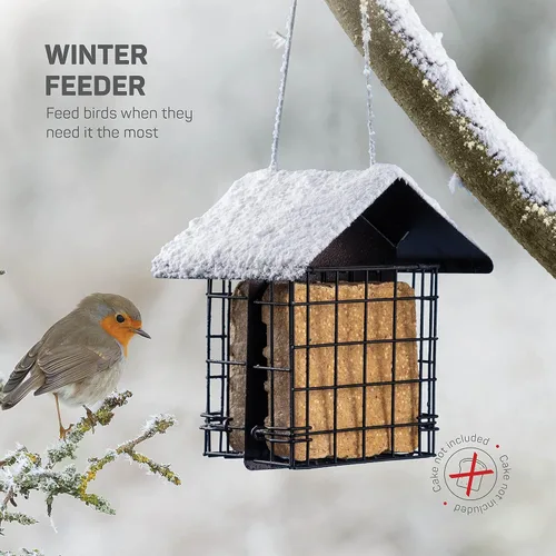 Miniatura 2 de Comedero para pájaros de sebo para exteriores [doble capacidad] Comedero para pájaros silvestres con techo de metal colgante, comedero de sebo