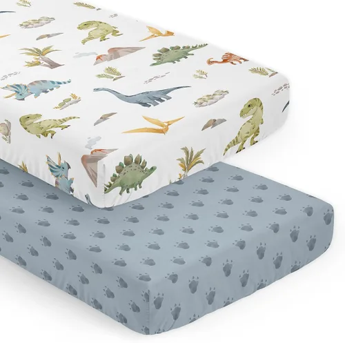Miniatura 12 de Sweet Jojo Designs Juego de sábanas para cuna de bebé de dinosaurio moderno azul y verde, suave, para recién nacido, se adapta a colchón estándar