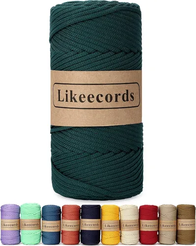 Miniatura 35 de Likeecords Cordón de macramé trenzado de poliéster de 0.157 in, 140 yardas/426 pies, hilo elástico para bolsa de ganchillo para manualidades, Verde