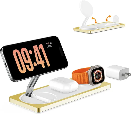 Miniatura 7 de Estación de carga 3 en 1 para dispositivos Apple: Usada para estación de carga de iPhone y reloj con soporte de cargador Magsafe, cargador Amarillo