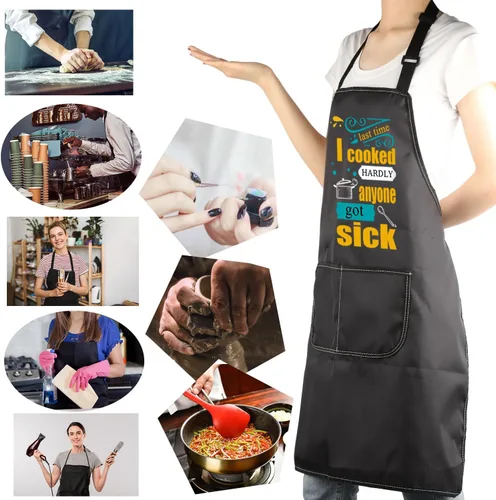 Miniatura 6 de MBMSO Delantal de chef casero, regalo inspirado en el chef Last Time I Cooked Hardly Anyone Got Sick Delantal con citas divertidas para amantes
