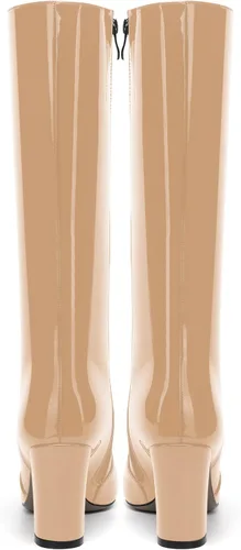 Miniatura 67 de AMBELIGHT Botas altas hasta la rodilla con cremallera y puntera puntiaguda para mujer, de patente sólida, tacón alto, 3.3 pulgadas