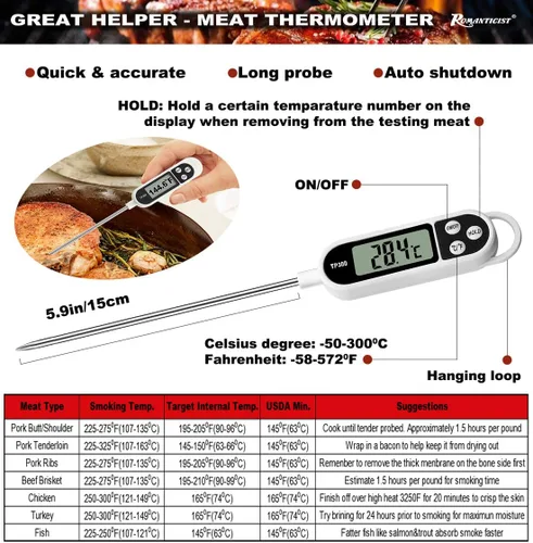 Miniatura 4 de ROMANTICIST Juego de 23 accesorios imprescindibles para parrilla de barbacoa con termómetro en estuche, juego de herramientas de barbacoa de acero