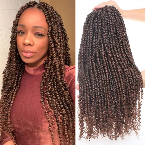 Miniatura 10 de Leeven Paquete de 8 paquetes de cabello de ganchillo pret wisted Passion Twist de 10 pulgadas, color negro natural, extensiones de cabello corto
