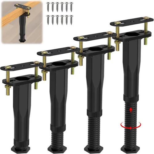 4 patas de soporte central de altura ajustable para marco de cama (6.5 a 11 pulgadas), patas de soporte mejoradas debajo de la cama con base más
