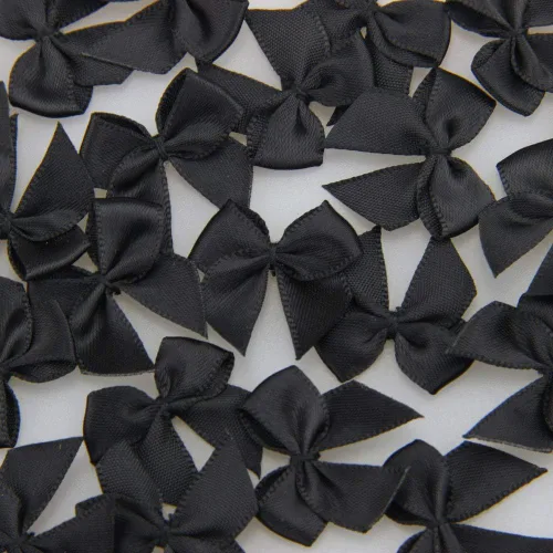 Miniatura 2 de 7Rainbows, 50 lazos de mini cinta de satén negro con flores y apliques para manualidades DIY, para costura, álbumes de recortes, boda y regalo