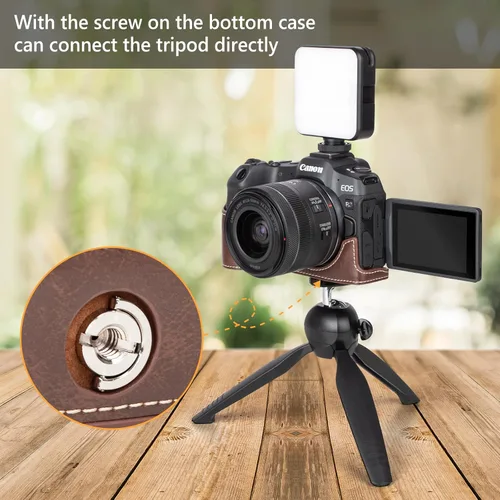 Miniatura 6 de MUZIRI KINOKOO Funda para cámara Canon EOS R8/RP DSLR, estilo retro funda protectora de piel sintética con agarre de mano y diseño inferior de Café
