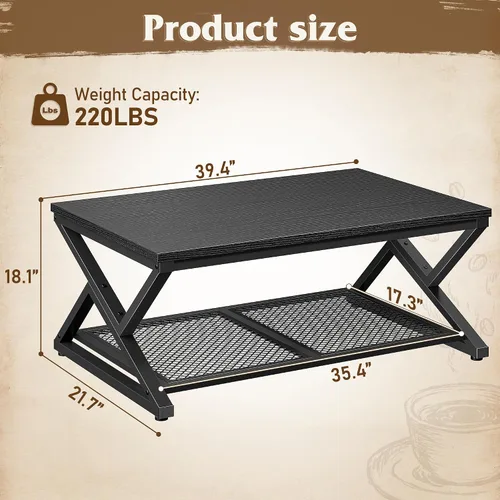Miniatura 2 de EnHomee Mesa de Café con Almacenamiento, Mesas de Café Modernas para Sala de Estar con Estante de Malla, Mesa de Centro Rectangular de 2 Niveles