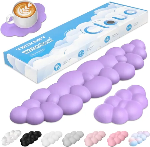 Miniatura 14 de TECKNET Cloud - Juego de reposamuñecas para teclado, reposamuñecas Cloud con base antideslizante, almohadilla de muñeca de cuero PU para teclado