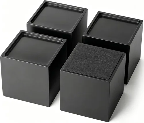 Juego de 4 elevadores de muebles de cama de madera maciza de 4 pulgadas, elevadores de sofá cuadrados negros resistentes, bloques de madera marrón