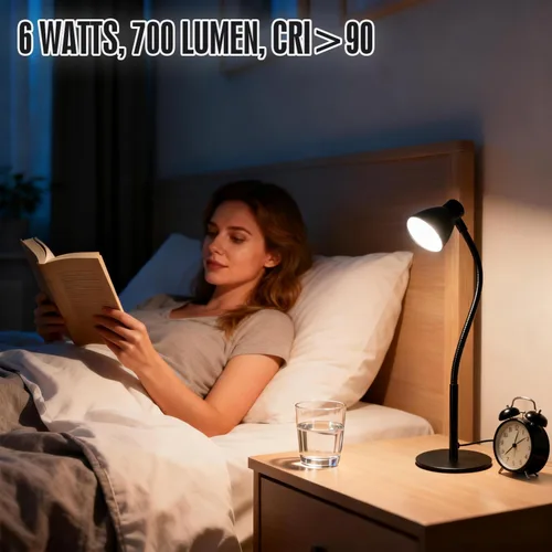 Miniatura 5 de Lámpara de escritorio LED de cuello de cisne regulable pequeña para oficina en casa, luz de lectura CRI 90+ cuidado de los ojos, brillo ajustable