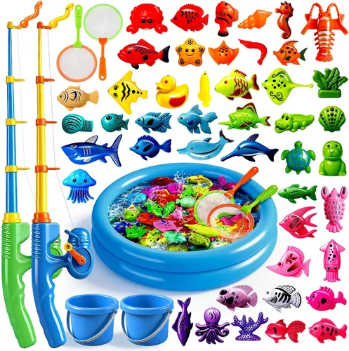 CozyBomB™ Juego de juguetes magnéticos de pesca para niños | Juego de mesa de agua para bañera, piscina infantil, fiesta en la piscina, caña de
