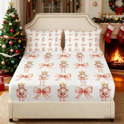 Miniatura 53 de Sábana bajera con lazo azul tamaño individual, juego de ropa de cama de princesa con cerezas, estrellas y flores margaritas de dibujos animados