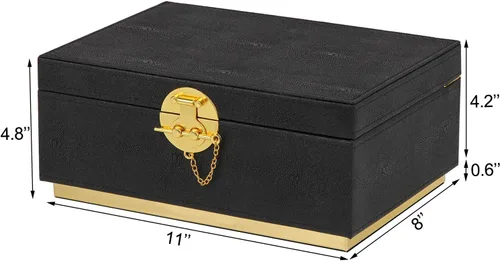 Miniatura 2 de HofferRuffer Elegante Caja Decorativa de Cuero Sintético, Organizador de Caja de Joyería de Almacenamiento, Soporte Organizador de Cosméticos Grande