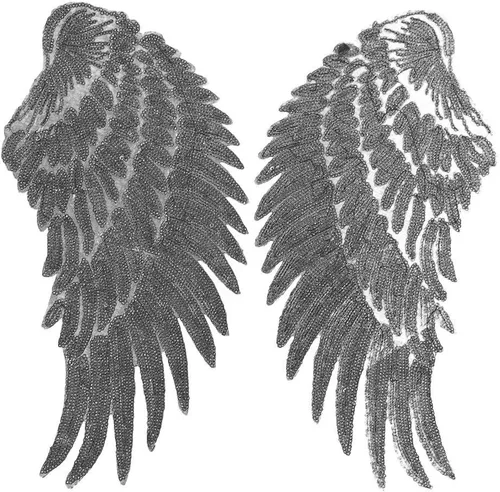 Miniatura 2 de Pair Of Angel Wings Sequin Patches Iron On Sew On Appliques Embroidered Motif For Diy Clothing Accessories - Silver Convenient design