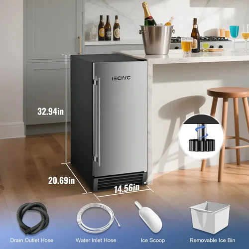Miniatura 7 de Máquina comercial para hacer hielo debajo del mostrador, 80 libras/día con contenedor de almacenamiento de 25 libras, máquina de hielo integrada e