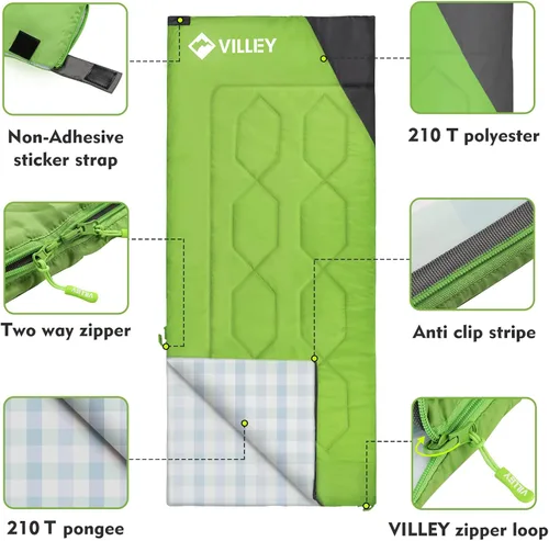 Miniatura 3 de VILLEY Camping Sleeping Bag, Lightweight Backpacking Sleeping Bag with Carrying Bag for Adults & Kids