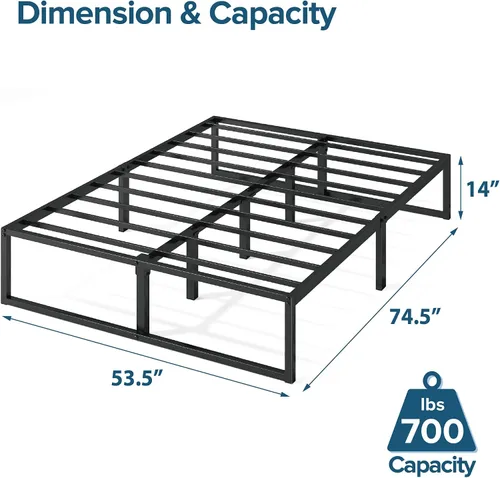 Miniatura 2 de Zinus plataforma de cama/Base de colchón de 14 pulgadas, no necesita sommier/soporte de rejilla de acero, cama doble, Acero, Negro