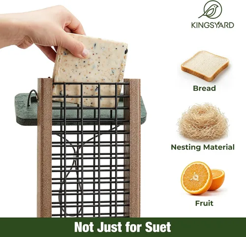 Miniatura 6 de Kingsyard Comedero de Sebo para Pájaros de Plástico Reciclado, Comedero de Sebo de Doble Capacidad con Soporte para Cola para Colgar Afuera, Verde