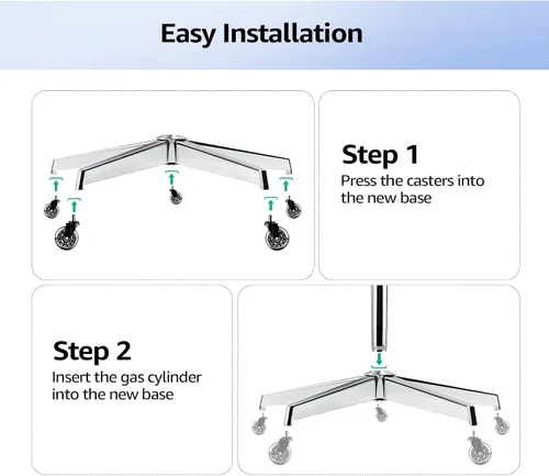 Miniatura 7 de MASTERY MART Base para silla de oficina de 28 pulgadas, resistente 2400 libras, Reemplazo de silla de escritorio de metal reforzado, Enchufe Plateado