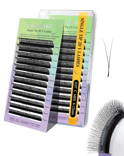 Miniatura 168 de Suministros de extensiones de pestañas NAGARAKU yy, pestañas falsas 0.05mm rizado D, bandeja mixta 8-12mm, prefabricadas 4D, abanico fácil, volumen