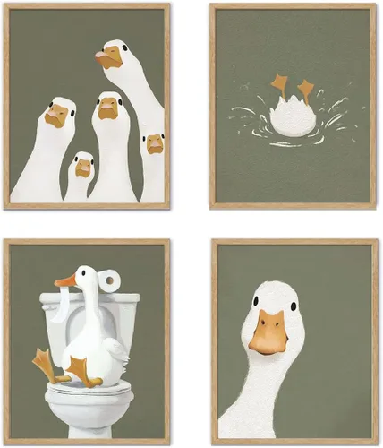 Miniatura 9 de YZSLA Impresiones divertidas de arte de pared de baño 8x10 Pulgadas sin marco, impresiones de póster de pato retro colorido, decoraciones divertidas