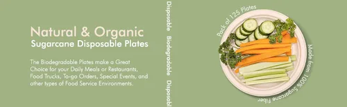 Miniatura 3 de Platos de papel 100 % compostables de 7 pulgadas (paquete de 125 unidades) Plato resistente, plato desechable natural, respetuoso con el medio