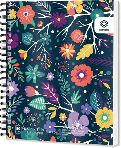 conda Cuaderno de bocetos de 8.5 x 11 pulgadas, 80 hojas (68 libras/100 gsm), bloc de bocetos de artista encuadernado en espiral, papel de dibujo