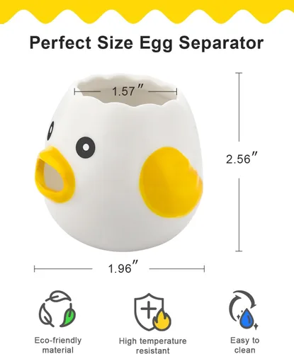 Miniatura 3 de CREASOL Separador de huevos de cerámica, bonito diseño de pollito para separar fácilmente la yema y el blanco, accesorio de cocina apto