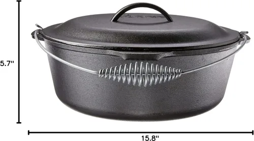 Miniatura 31 de Lodge Horno holandés de hierro fundido pre-sazonado de 5 cuartos de galón con tapa, mango de alambre para una fácil transferencia de la superficie