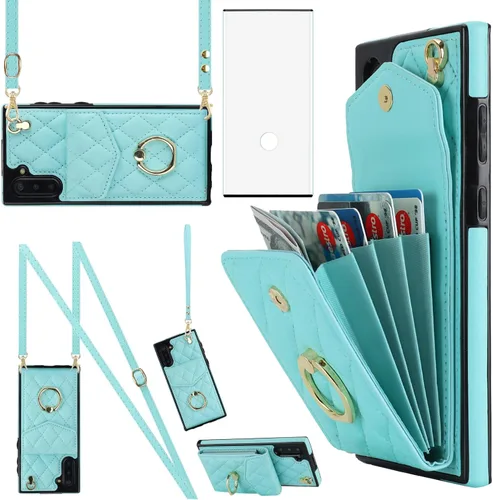 Miniatura 8 de Asuwish Funda de teléfono para Samsung Galaxy Note 10 5G con protector de pantalla de vidrio templado y correa para la muñeca, anillo con bloqueo
