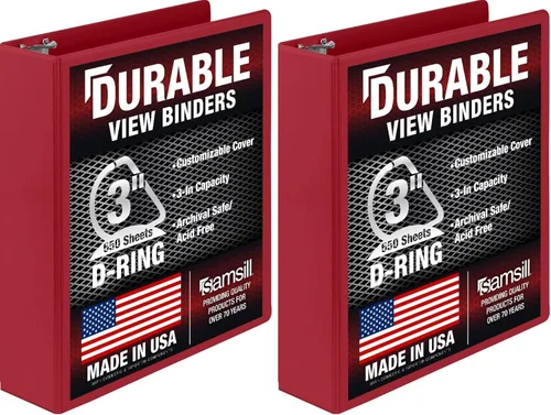 Miniatura 55 de Samsill Carpeta duradera de 1.5 pulgadas, fabricada en los Estados Unidos, carpeta de anillos en D, carpeta transparente personalizable, color rojo