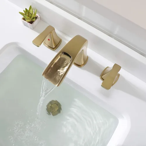 Miniatura 8 de PARLOS Grifo de lavabo de baño generalizado en cascada, 2 manijas con drenaje desplegable de metal y líneas de suministro de grifos cUPC, oro Oil