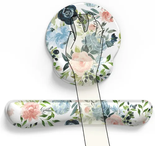 Miniatura 5 de Alfombrilla de ratón con diseño floral verde, azul, rosa, con soporte para muñeca, juego de reposamuñecas para teclado, alfombrilla de ratón Flores