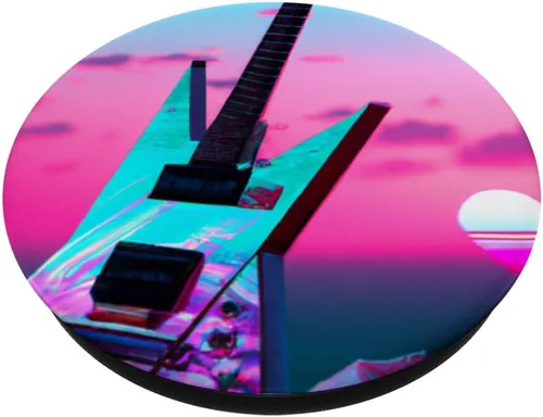 Miniatura 2 de Vaporwave Guitar Synthwave Sunset E-Guitar Guitarist PopSockets Swappable PopGrip