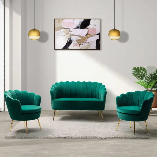 Miniatura 46 de HULALA HOME Silla decorativa moderna de terciopelo con respaldo en forma de concha, bonito sillón para sala de estar, dormitorio con patas doradas