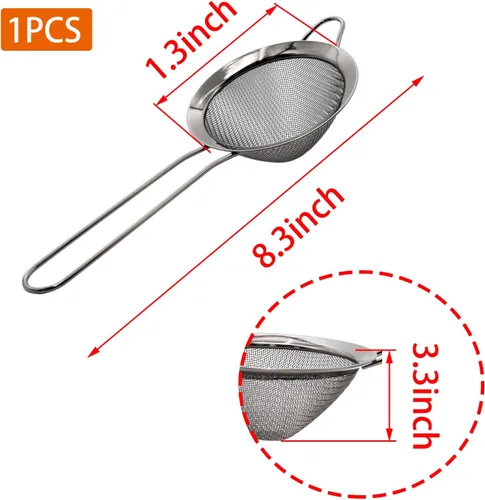 Miniatura 2 de Colador de malla fina negra – Tamiz de mano de acero inoxidable 304, filtro de cocina pequeño para hornear, té y cóctel (8.3 pulgadas)