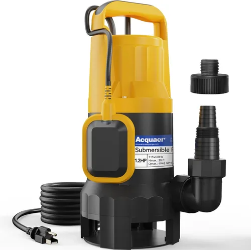 Miniatura 9 de Acquaer Bomba de sumidero 1HP, bomba de agua sumergible de 4345 GPH para eliminación de agua en jacuzzis, piscinas, sótanos y estanques de jardín