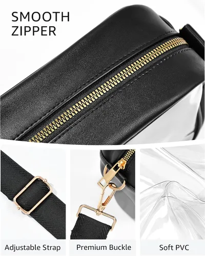 Miniatura 5 de Bulado Bolsa transparente para eventos de estadio, monederos transparentes para mujeres con correa ajustable, bolsa cruzada para fanáticos