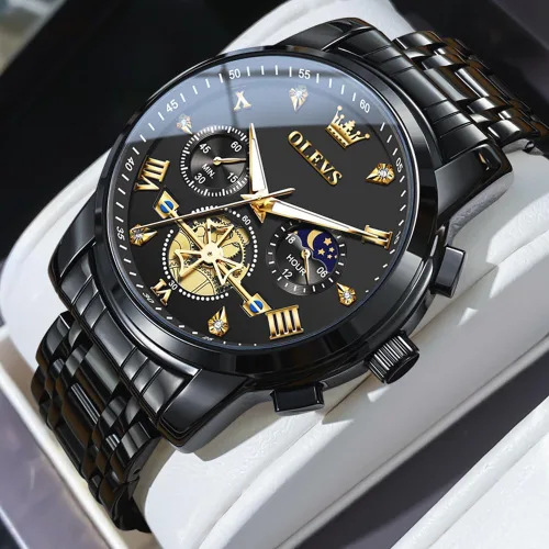 Miniatura 2 de OUPINKE Mens Watches Fashion Sport WristWatches Multifunction Chronograph Analog Quartz Luminous Waterproof Calendar Stainless Steel Bracelet