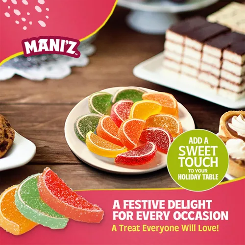 Miniatura 4 de Manischewitz Rebanadas de frutas confitadas navideña en una caja de regalo, 8 onzas, hechas con jugo de fruta real, sin gluten, sin jarabe de maíz