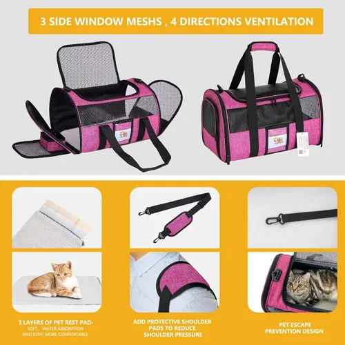 Miniatura 5 de Transportín para gatos y perros pequeños, gatitos, cachorros, transportín para mascotas para gatos pequeños y medianos de menos de 15 libras, Rojo