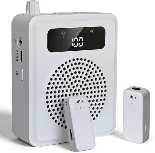 Miniatura 10 de Amplificador de voz inalámbrico con micrófonos de solapa, amplificador de voz portátil, micrófono con altavoz, mini megáfono con clip en/micrófono