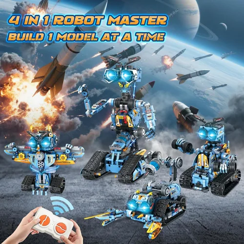 Miniatura 3 de OKKIDY Juguetes de construcción de robot para niños, 4 en 1 recargable con control remoto RC robótica STEM Kit de bloques de construcción RC